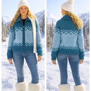 Women's Blue Patterned Cardigan Sweater